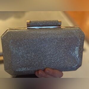 NWOT Silver Metallic Structured Clutch Gold Perimeter Cellini NYC Purchase
